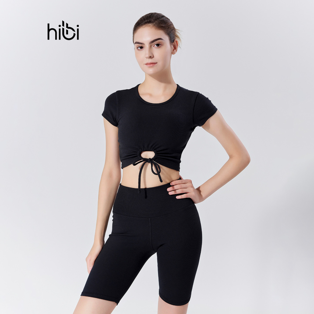 Set Đồ Tập Yoga Gym Luxury Hibi Sports H158, Kiểu Áo Có Tay Khoét Tròn Cột Dây, Kèm Mút Ngực, Vải Rib Fabric