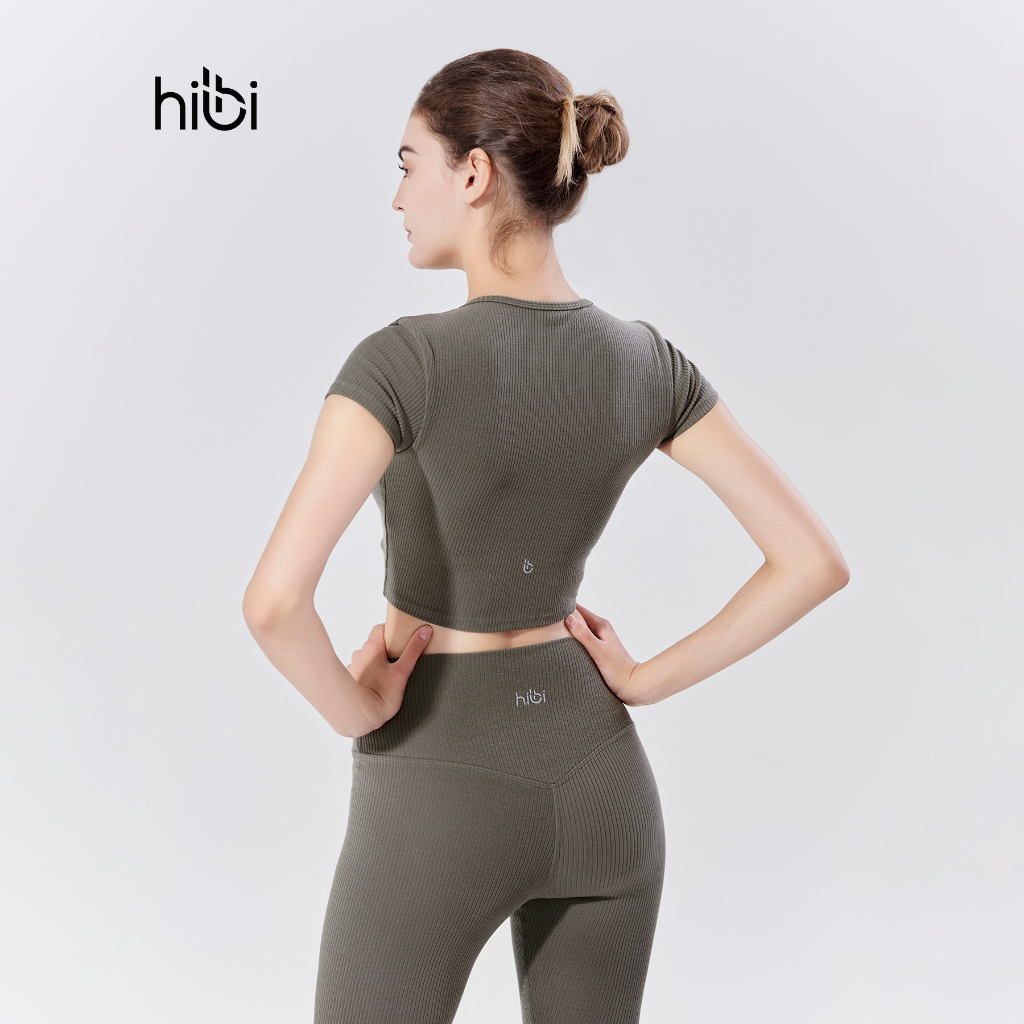 Set Đồ Tập Yoga Gym Luxury Hibi Sports H158, Kiểu Áo Có Tay Khoét Tròn Cột Dây, Kèm Mút Ngực, Vải Rib Fabric