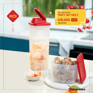 Bộ bình nước tasty set- bình slim line 2l +vuống 1l -ntupperware chính hãng