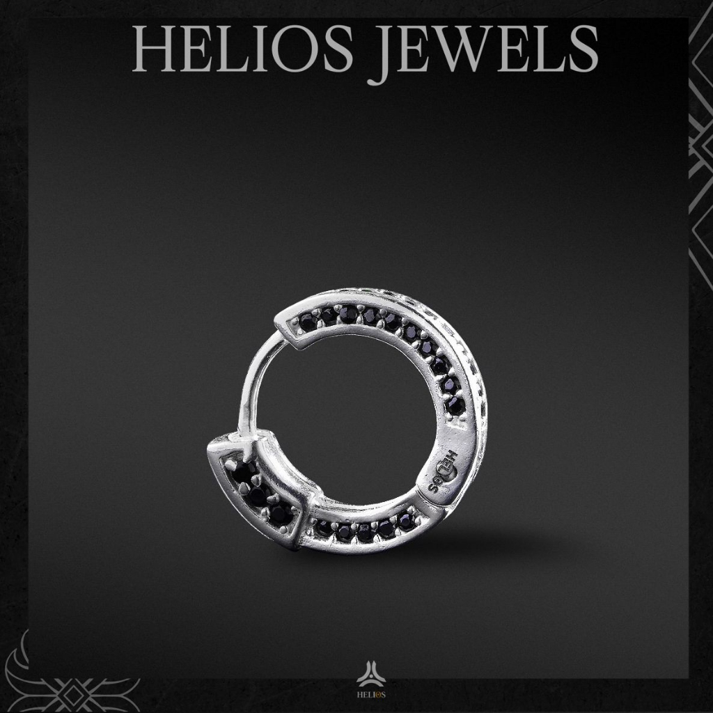 Khuyên tai bạc nam, nữ HeliSilver Circle Z đá trắng S925 KTB180