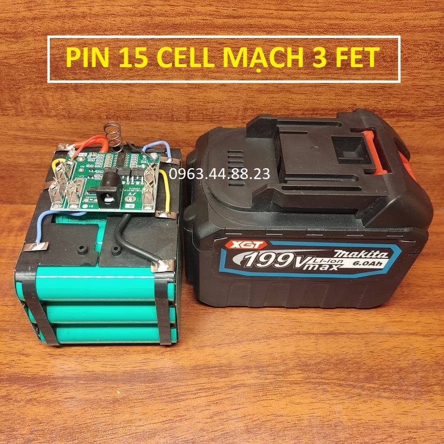Pin Máy Khoan 21V 6000mah,Loại 15 Cell Pin,Xả 30A,Chân Makita,Bảo Hành 3 Tháng