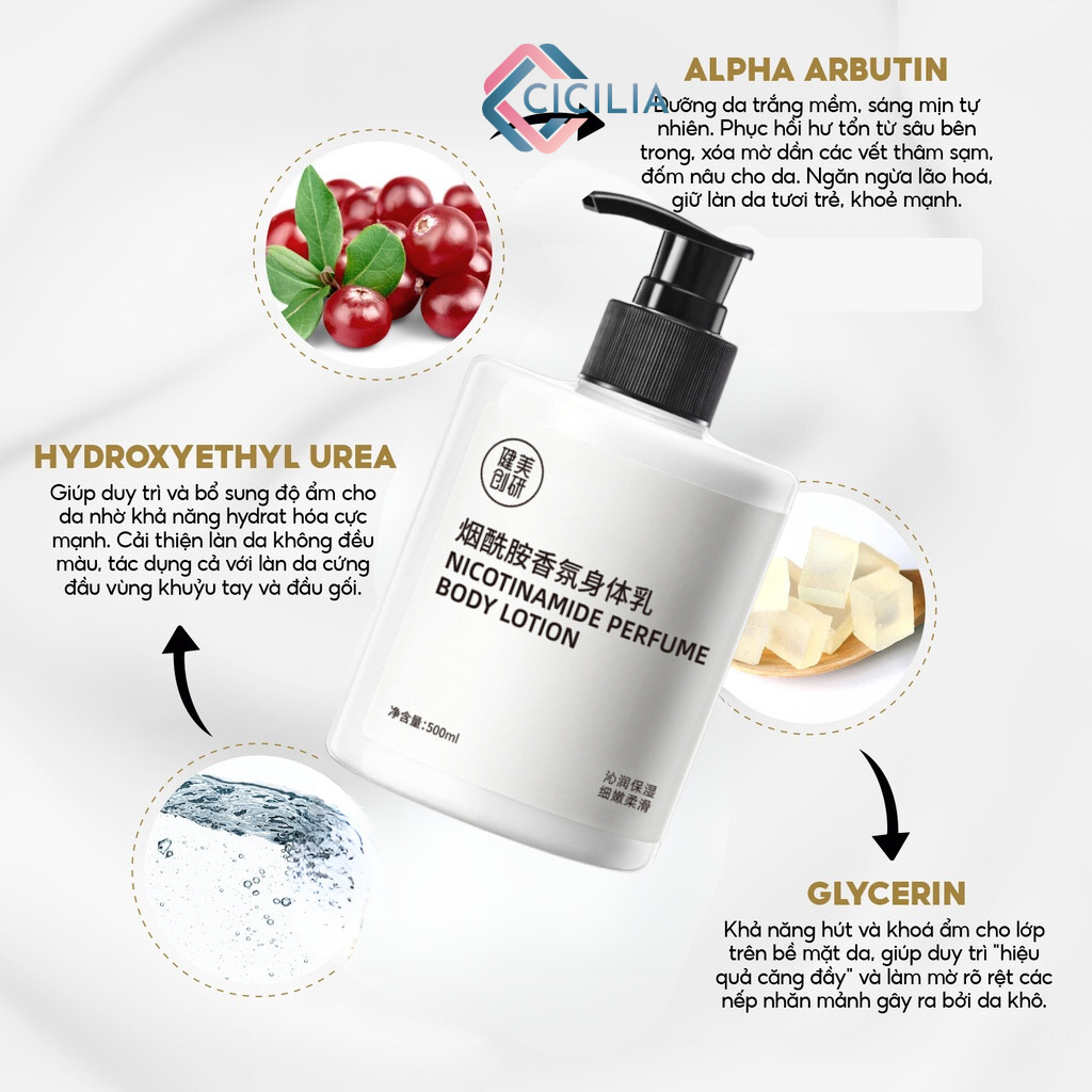 Sữa Dưỡng Thể Dưỡng Sáng Da Hương Nước Hoa Mềm Mịn Da 500ml CICILIA - CI-030