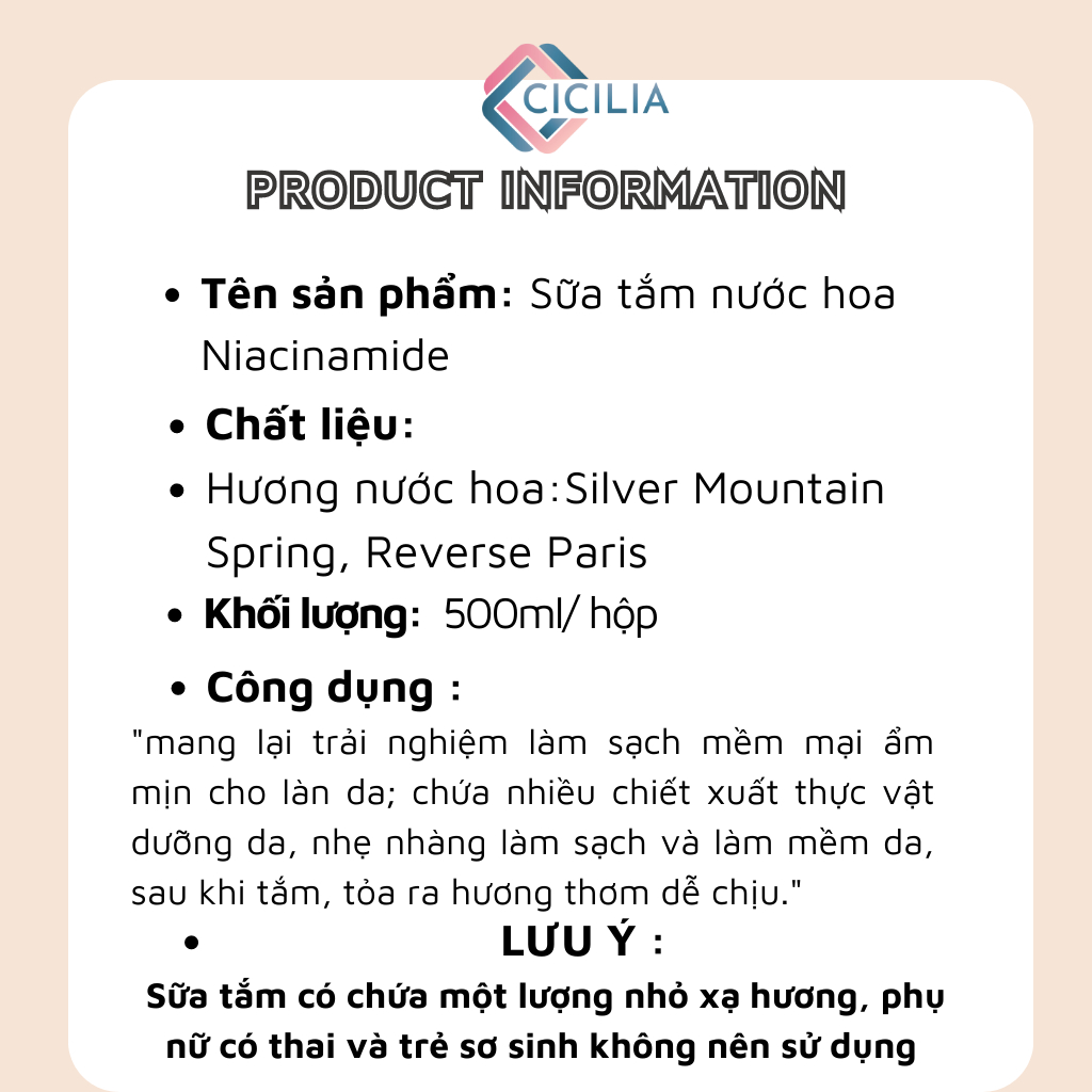 Sữa Tắm Trắng Da Dưỡng Ẩm Tẩy Da Chết CICILIA 500ml CI-032