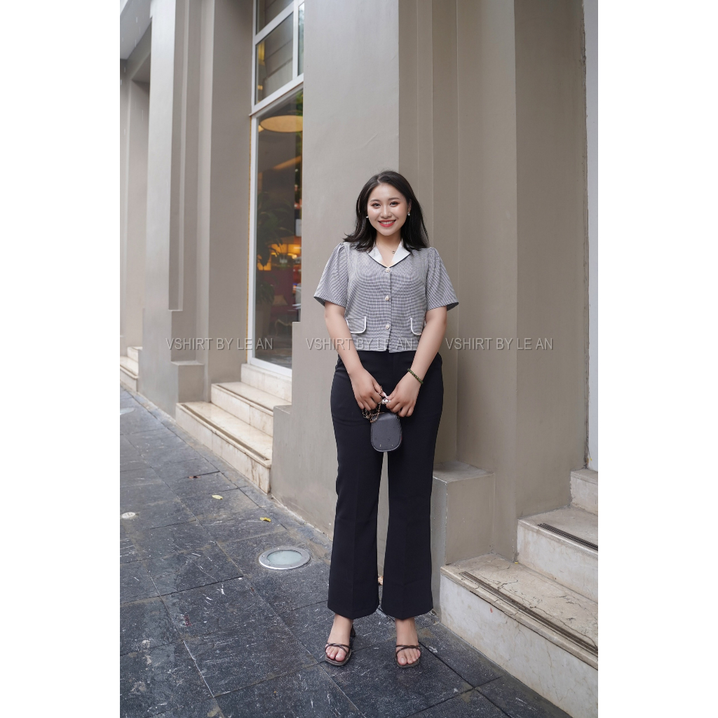 Áo kẻ cổ ve trắng bigsize  VSHIRT