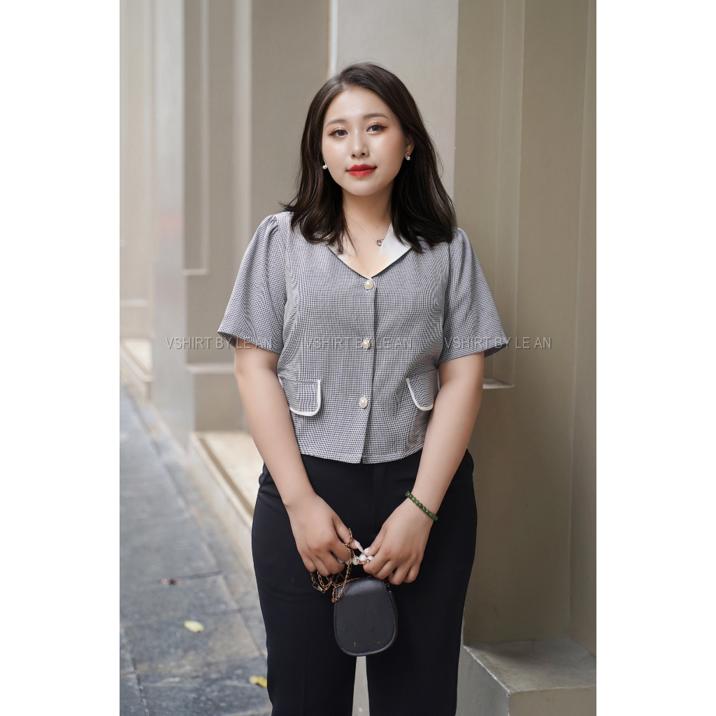 Áo kẻ cổ ve trắng bigsize  VSHIRT