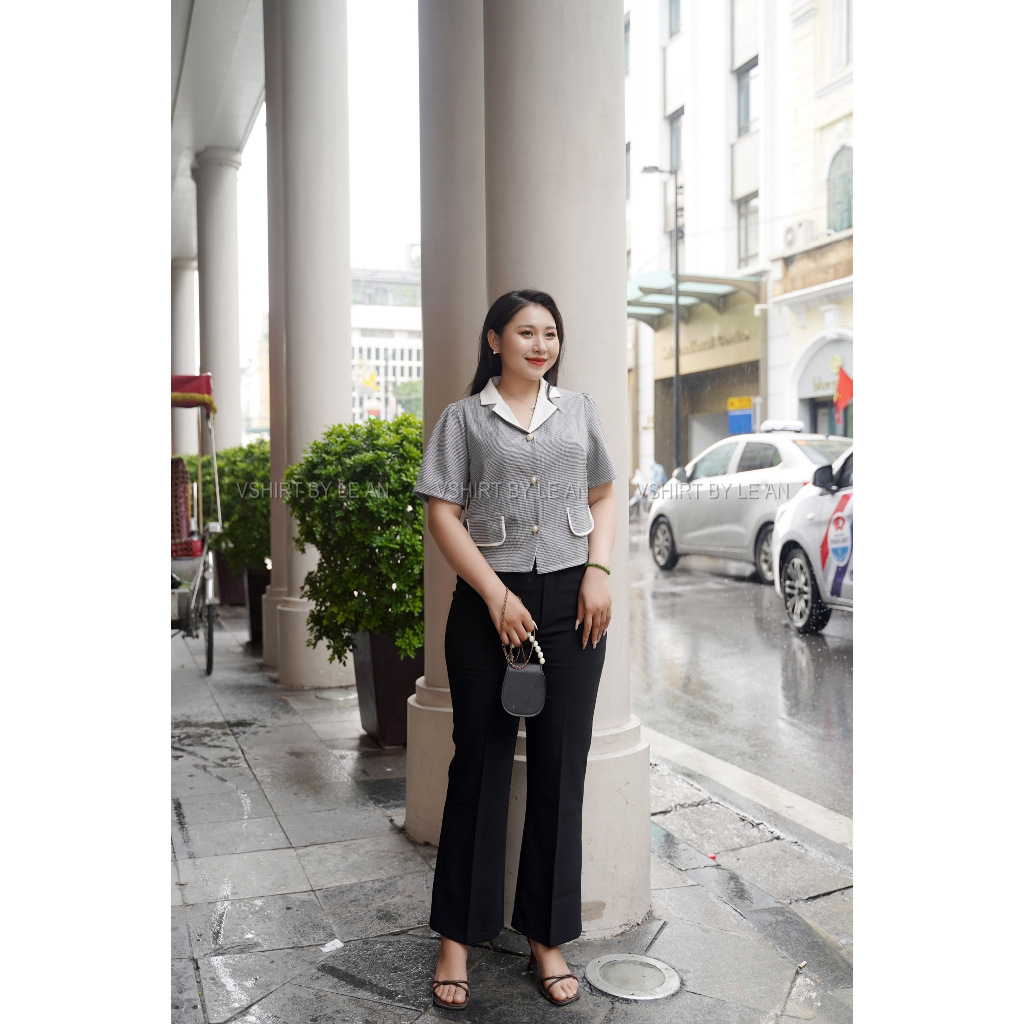 Áo kẻ cổ ve trắng bigsize  VSHIRT