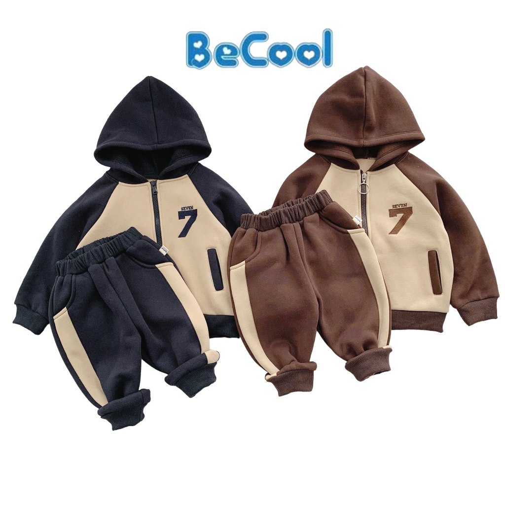 Bộ Nỉ Khóa In Hình Số 7 BECOOL, Bộ Nỉ Thu Đông Áo Có Khóa Size 10-27Kg