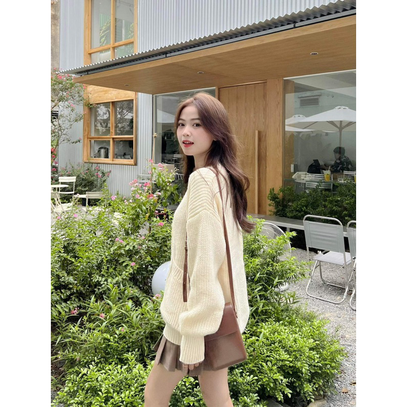 Áo Cardigan vặn thừng trơn 2 túi trước