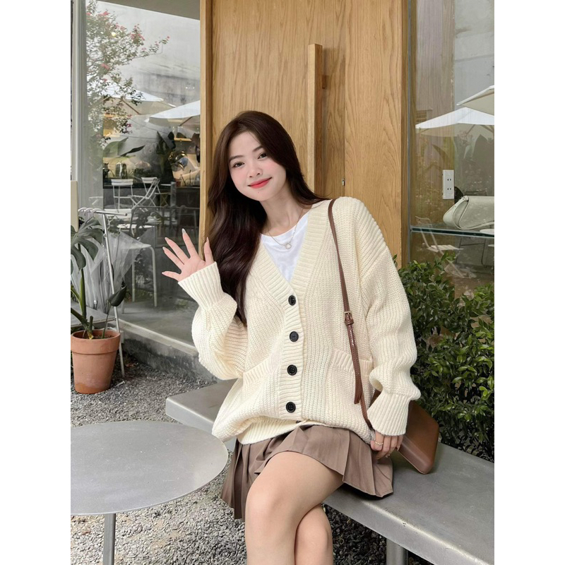 Áo Cardigan vặn thừng trơn 2 túi trước