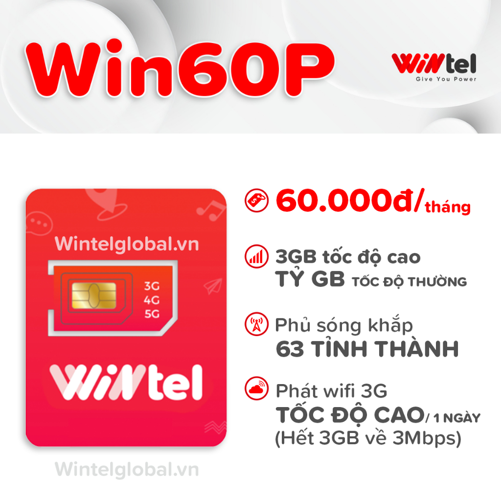 Sim Wintel Win60P Win89 Reddi không giới hạn data tốc độ cao Sim sky59