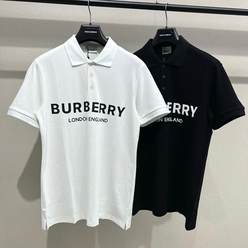 Áo polo nam cổ bẻ BBR cotton gai cá sấu trơn in chữ Burberry trước ngực kiểu dáng đơn giản basic