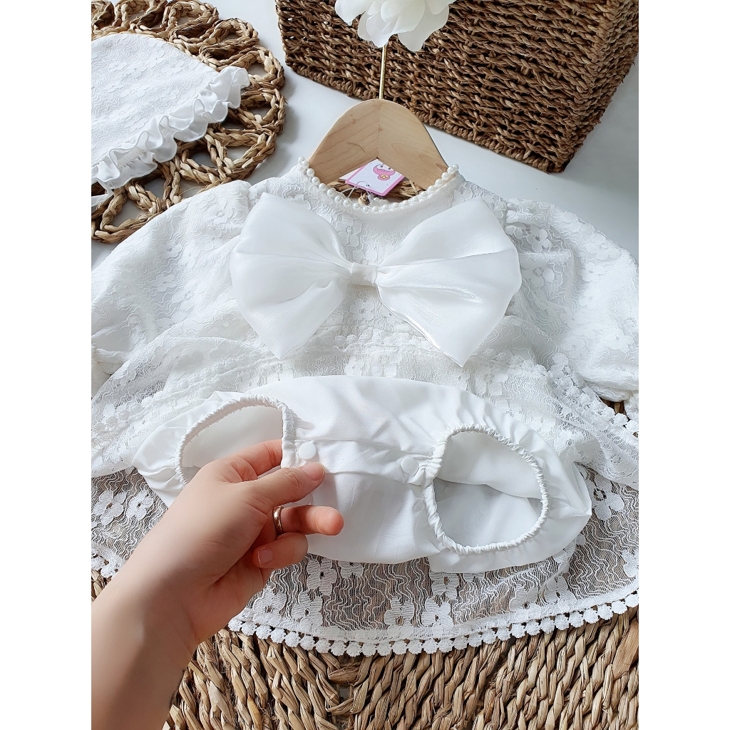 Váy Body Ren Trắng Cho Bé Gái  Từ 0-13kg, Dịp Dự Tiệc, Đầy Tháng,Thôi Nôi - Hàng Thiết Kế