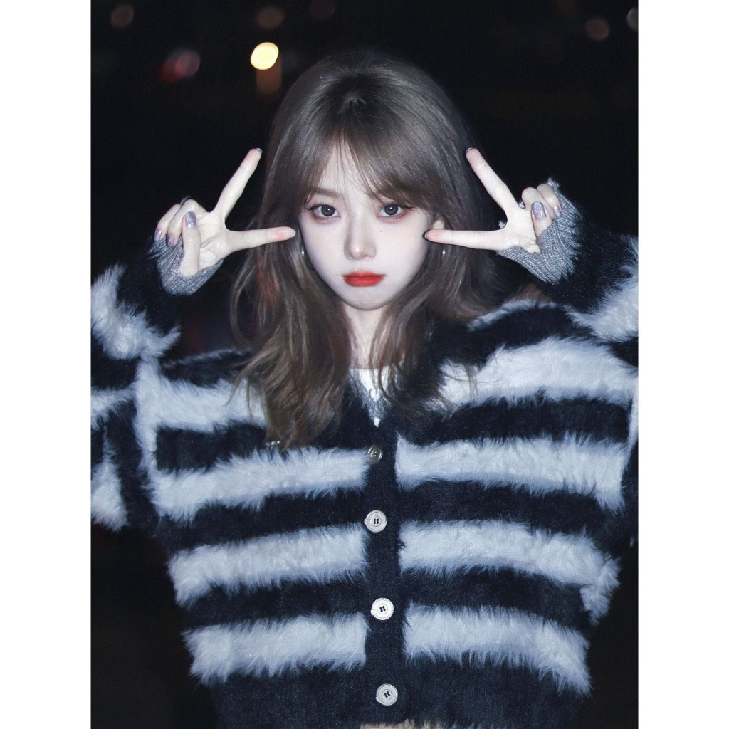 Áo Khoác Cardigan Len Lông Sọc Ngang Phong Cách Hàn Quốc Siêu Xinh Bộ Sưu Tập Thu Đông 2023