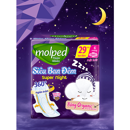Băng vệ sinh Molped thiên nhiên bông organic tự nhiên ngày 23cm , đêm 29cm , đêm 35cm