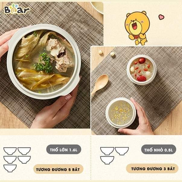 Nồi Nấu Chậm 1,6L Bear Chính Hãng Đa Năng Nấu Cháo, Chưng Yến Bản Quốc Tế Bảo Hành 18 Tháng - SUBE002