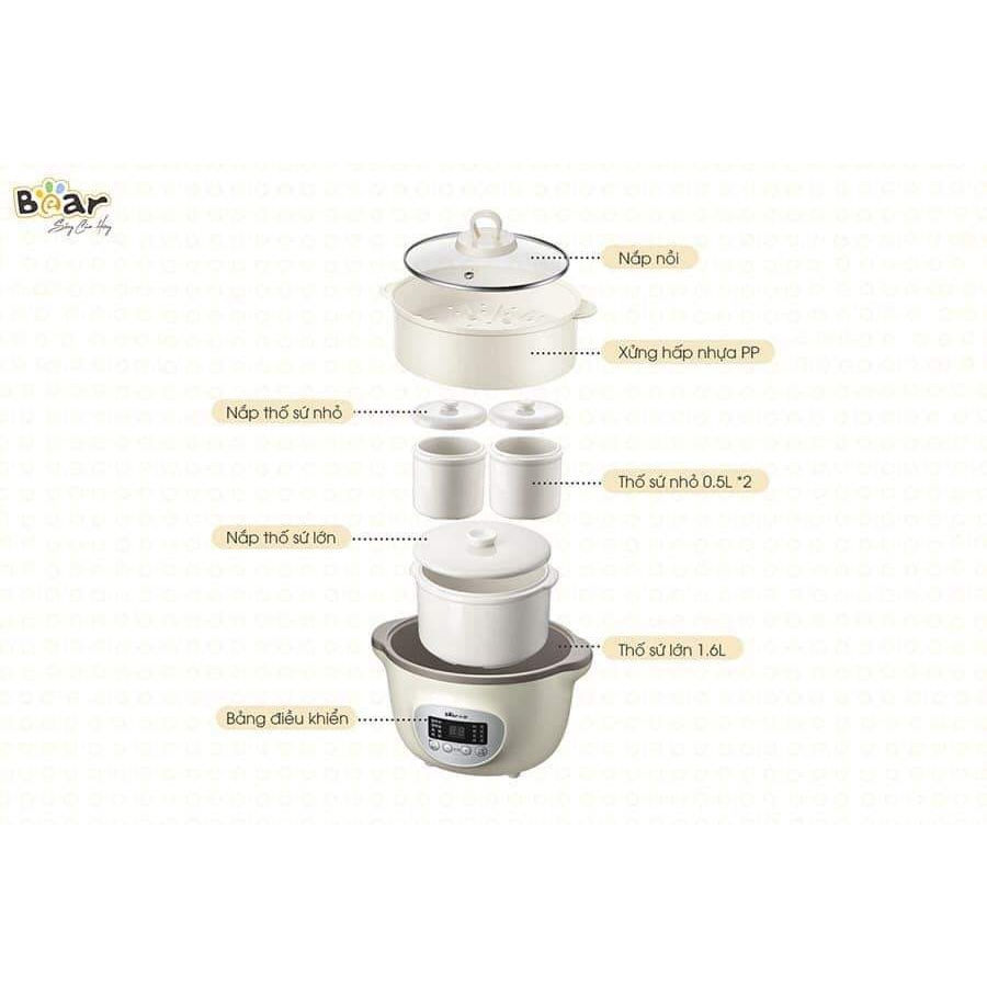 Nồi Nấu Chậm 1,6L Bear Chính Hãng Đa Năng Nấu Cháo, Chưng Yến Bản Quốc Tế Bảo Hành 18 Tháng - SUBE002