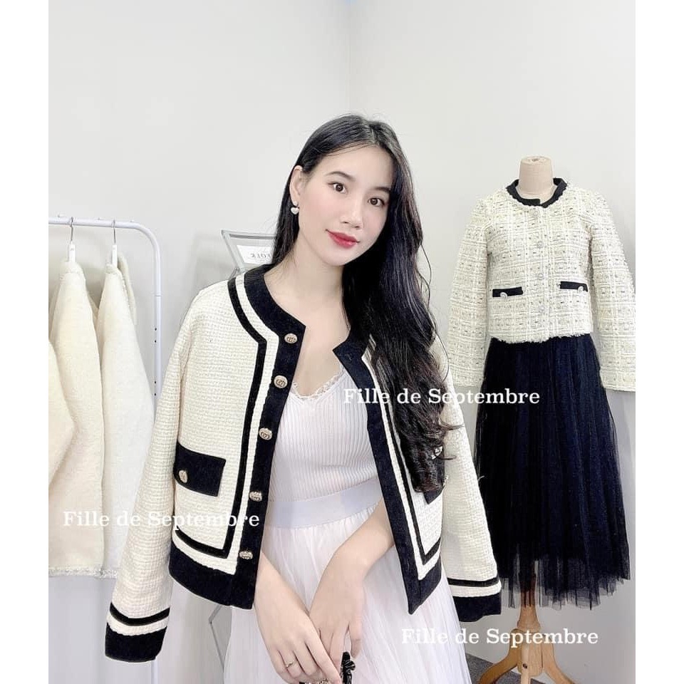 áo khoác dạ twee trắng viền đen cài khuy 2 lớp tiểu thư sang chảnh phong cách Hàn Quốc A83 SUTANO | BigBuy360 - bigbuy360.vn