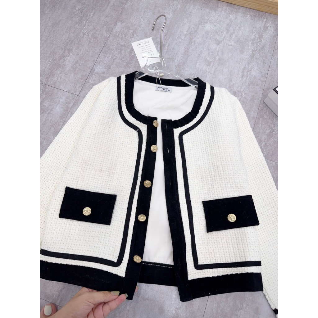 áo khoác dạ twee trắng viền đen cài khuy 2 lớp tiểu thư sang chảnh phong cách Hàn Quốc A83 SUTANO | BigBuy360 - bigbuy360.vn
