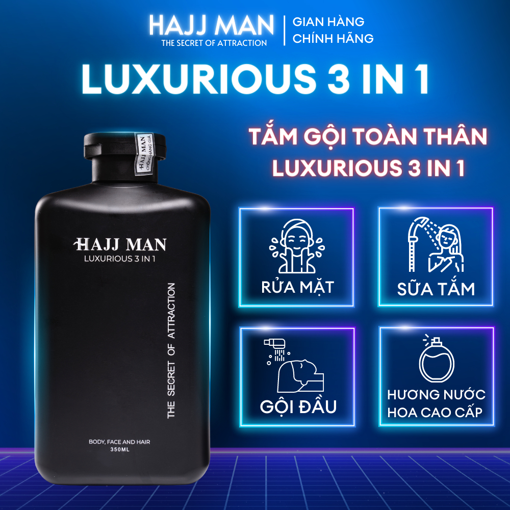 Sữa tắm gội nam hương nước hoa HAJJ MAN Luxurious 3 in 1 350ml hương nước hoa cao cấp.