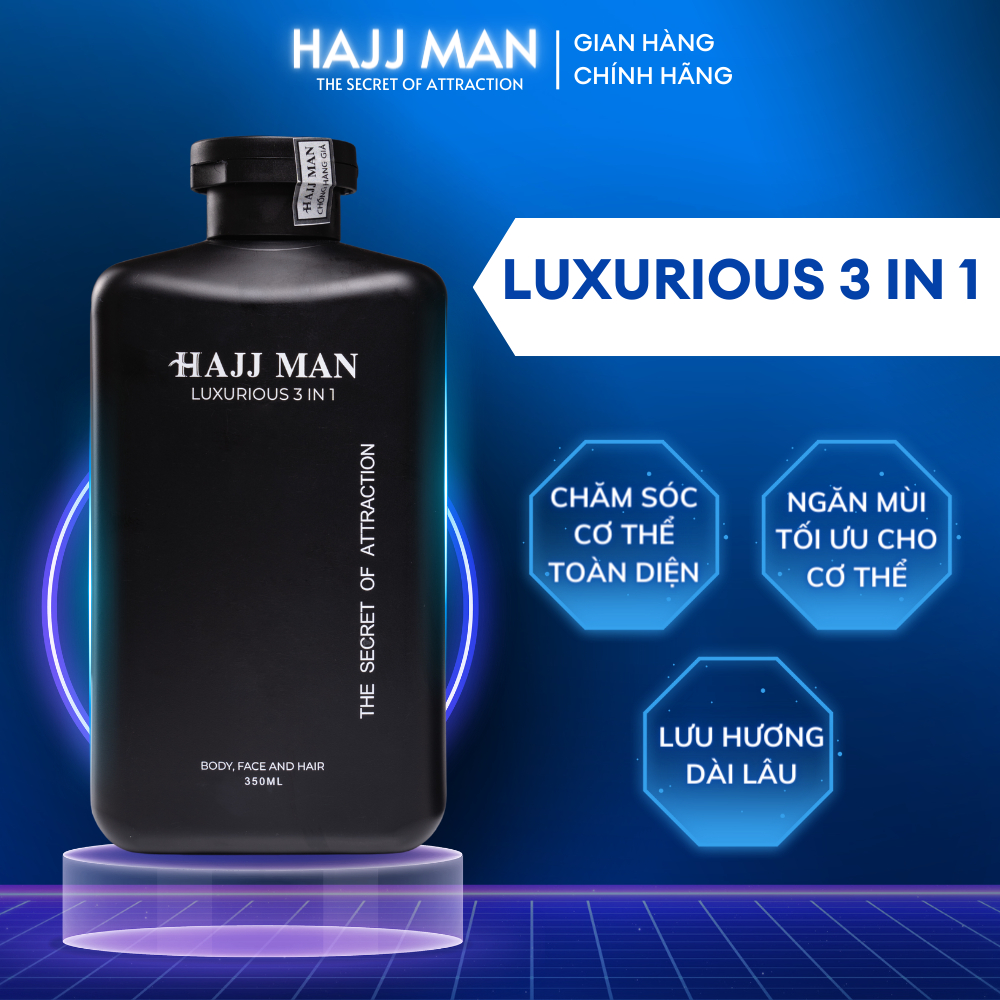 Sữa tắm gội nam hương nước hoa HAJJ MAN Luxurious 3 in 1 350ml hương nước hoa cao cấp.