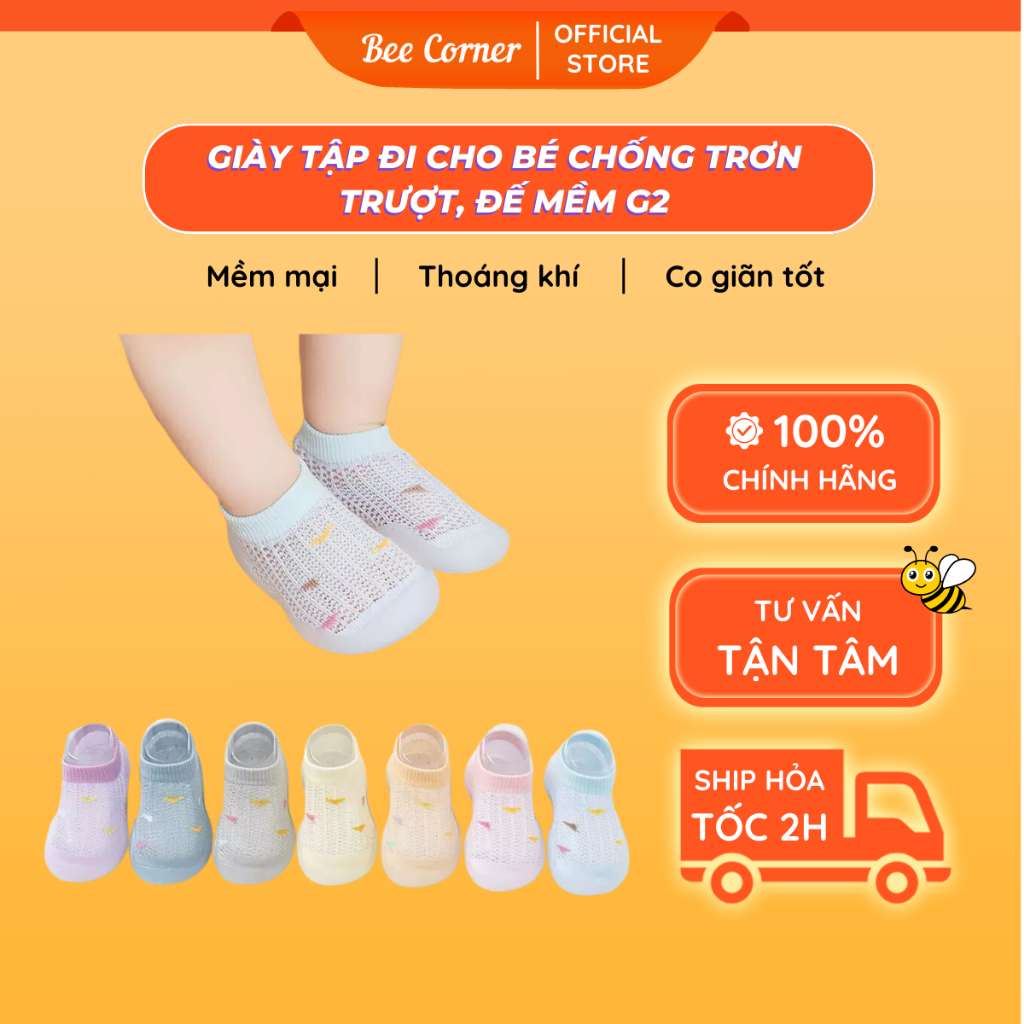 Giày tập đi, giày bún chống trơn trượt đế mềm G2 cho bé Beecorner