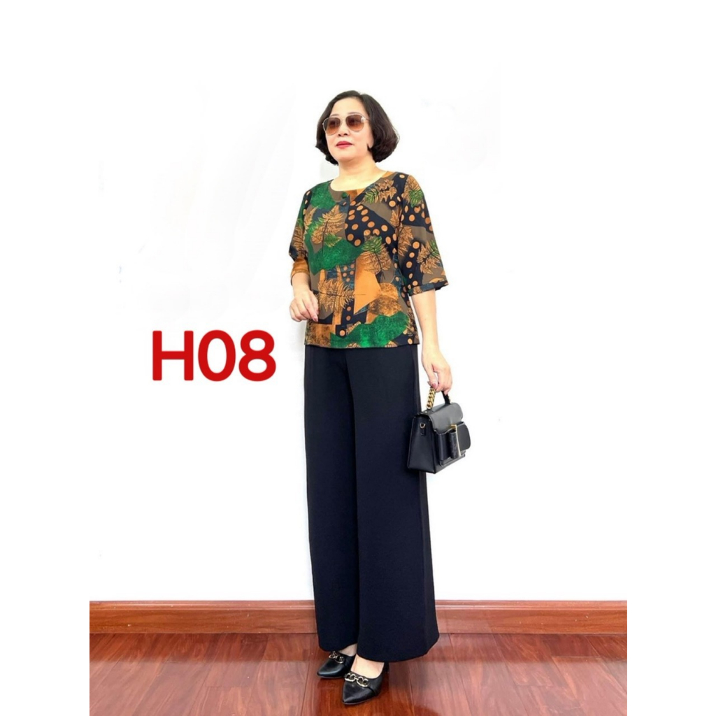 Bộ đồ Trung niên cho Bà cho Mẹ Áo lụa hàn châu Tay lỡ Quần đũi