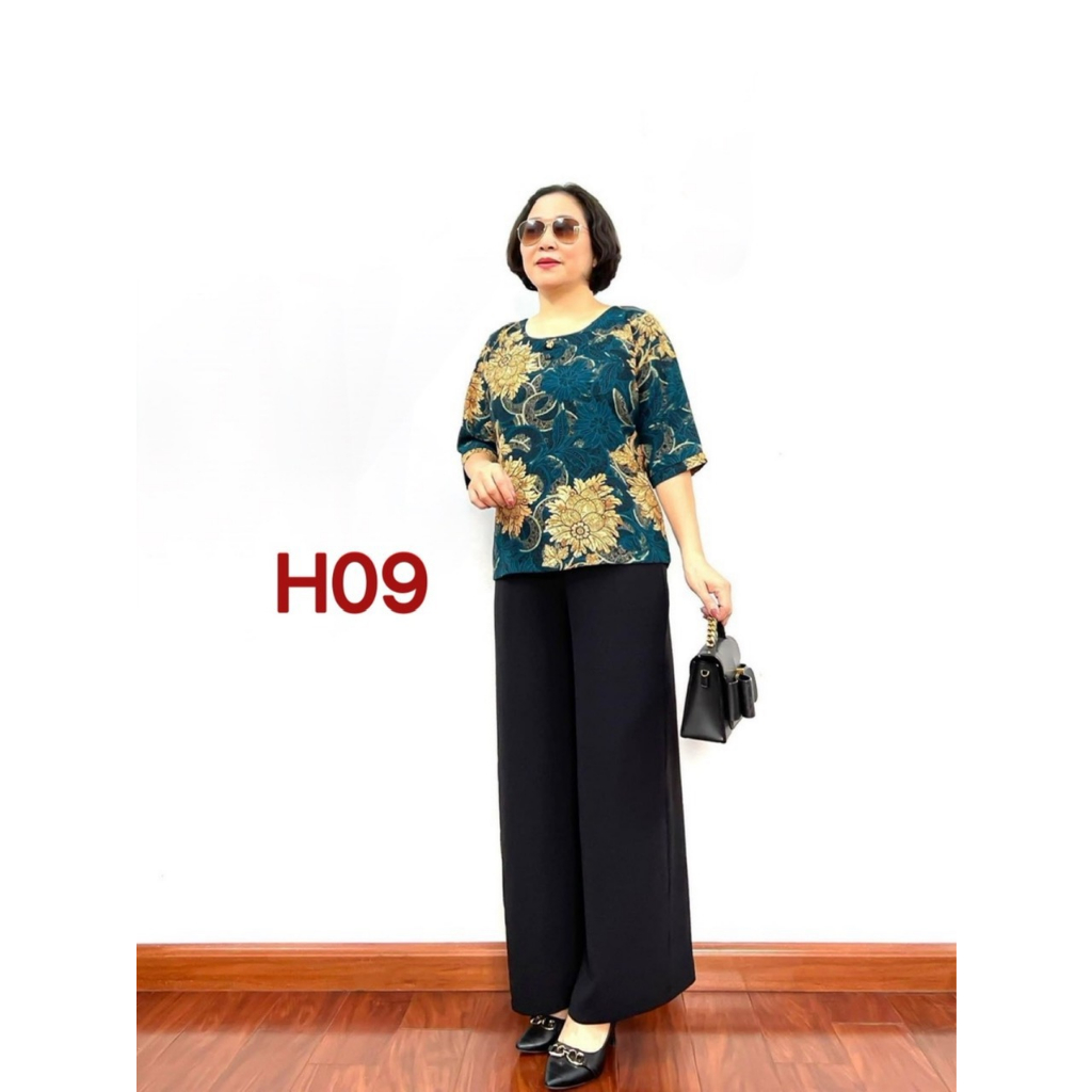 Bộ đồ Trung niên cho Bà cho Mẹ Áo lụa hàn châu Tay lỡ Quần đũi