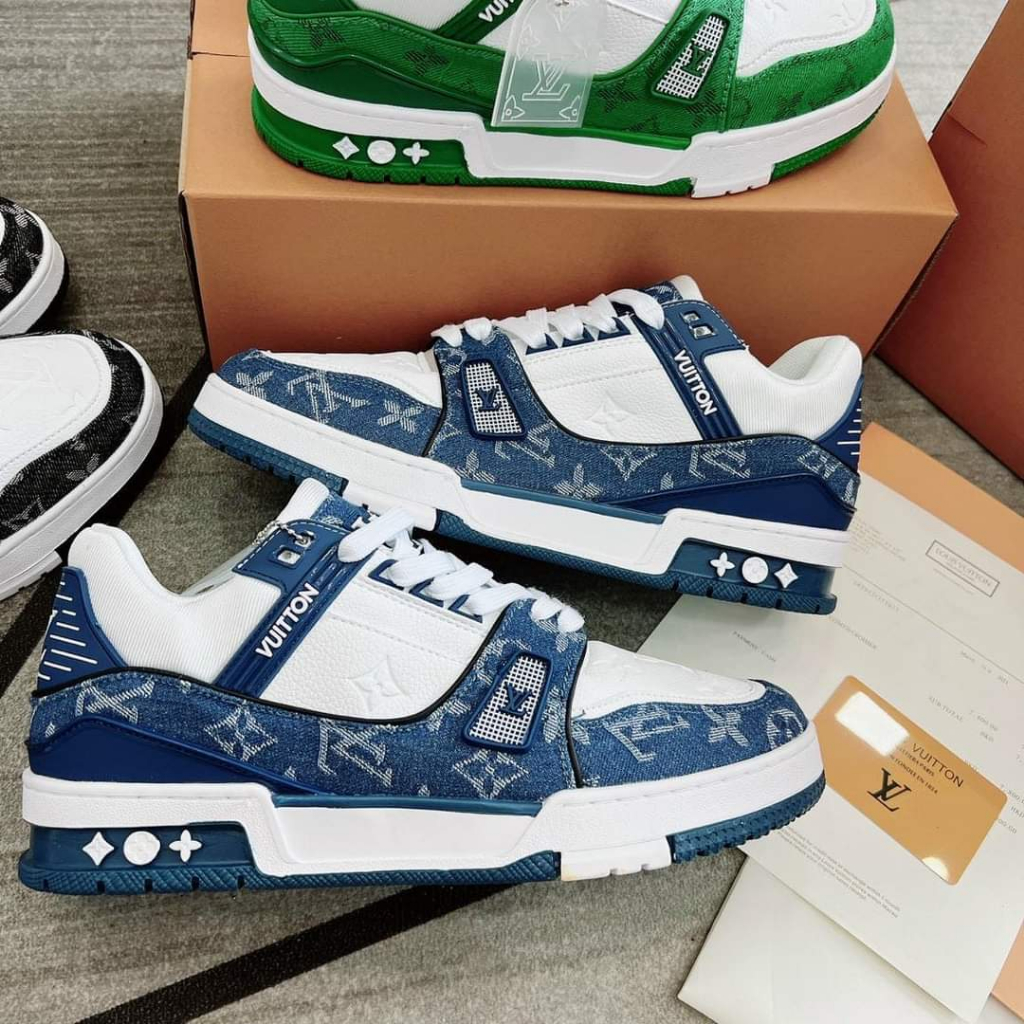 HOT Giày LV Louis Vuitton Trainer Black White, Giày LV Xanh Lá, xanh than, Đen Các Màu Hót Siêu Chất hottrend 2023-du