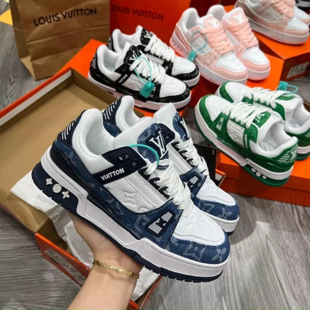 HOT Giày LV Louis Vuitton Trainer Black White, Giày LV Xanh Lá, xanh than, Đen Các Màu Hót Siêu Chất hottrend 2023-du