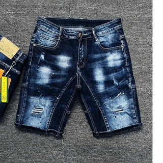 quần short jean nam ngắn xanh rách vẩy sơn chẻ thân đẹp,mẫu mới hot chất jean co giãn tốt chuẩn form