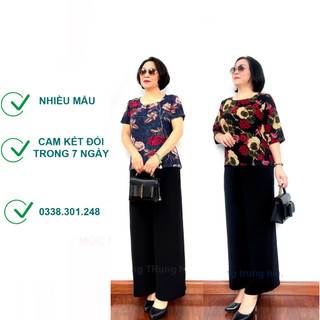 Bộ đồ Trung niên cho Bà cho Mẹ Tay cộc quần dài - Áo lụa hàn châu Quần Đũi