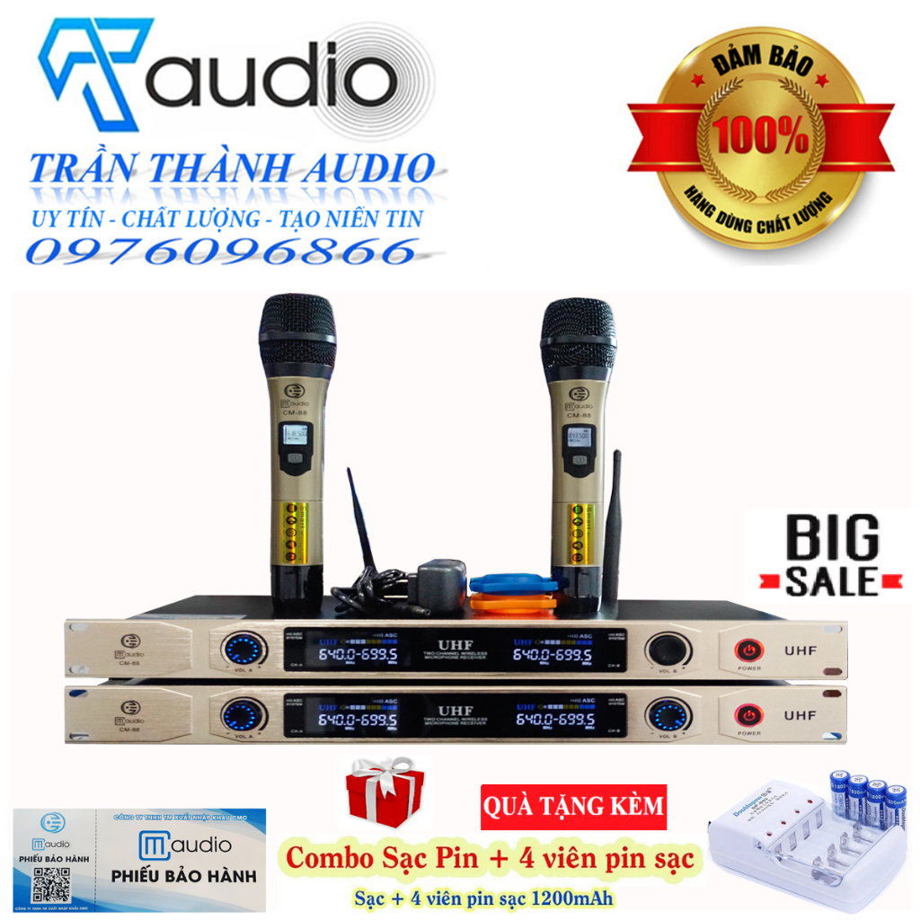 micro không dây CM AUDIO CM-88 hàng chính hãng Nhập Khẩu 2023 , Tặng Kèm bộ sạc pin và 4 quả pin 1200mah | BigBuy360 - bigbuy360.vn