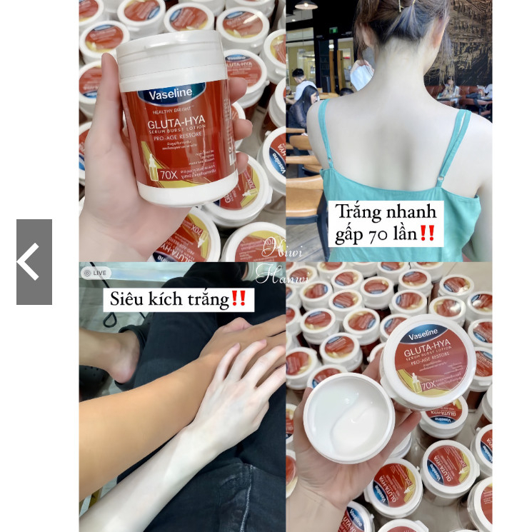 Kem kích trắng body vaseline glu 70x hũ 200g