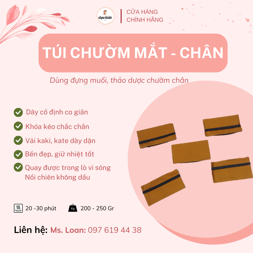 Túi chườm mắt, chườm lòng bàn chân có khoá kéo và dây đeo tiện lợi chịu nhiệt tốt quay được lò vi sóng