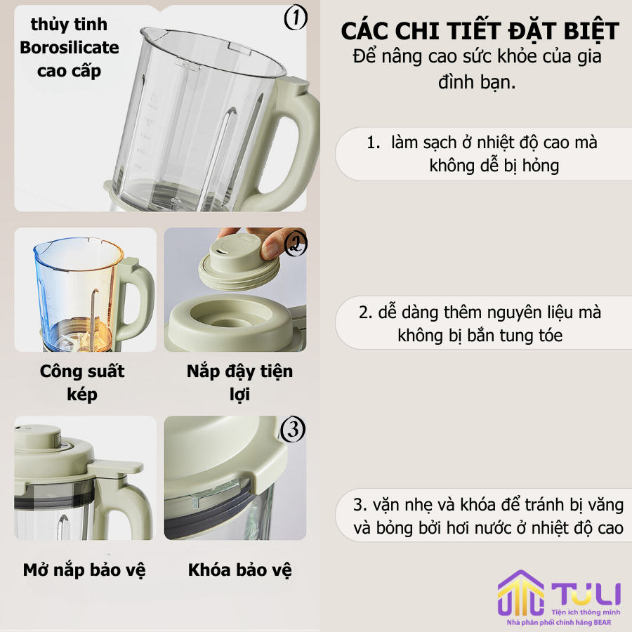 Máy Làm Sữa Hạt Đa Năng, Máy Nấu Sữa Đậu Nành - Xay Sinh Tố - Bear PBJ-D12V1 1,75L-10 Chế Độ Chức Năng_Bảo Hành 18 th