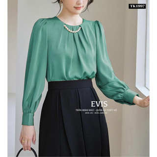 [EVIS.VN] Áo lụa xếp ly cách điệu kèm phụ kiện TK1997