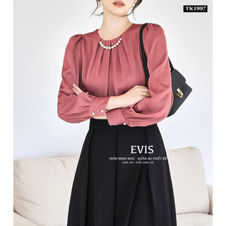 [EVIS.VN] Áo lụa xếp ly cách điệu kèm phụ kiện TK1997