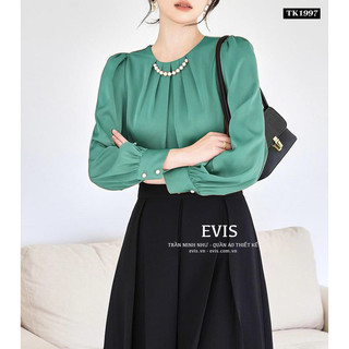 [EVIS.VN] Áo lụa xếp ly cách điệu kèm phụ kiện TK1997