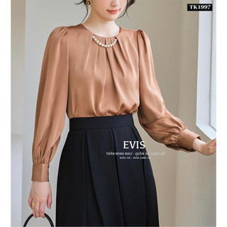 [EVIS.VN] Áo lụa xếp ly cách điệu kèm phụ kiện TK1997