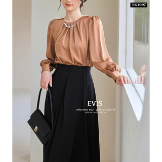 [EVIS.VN] Áo lụa xếp ly cách điệu kèm phụ kiện TK1997