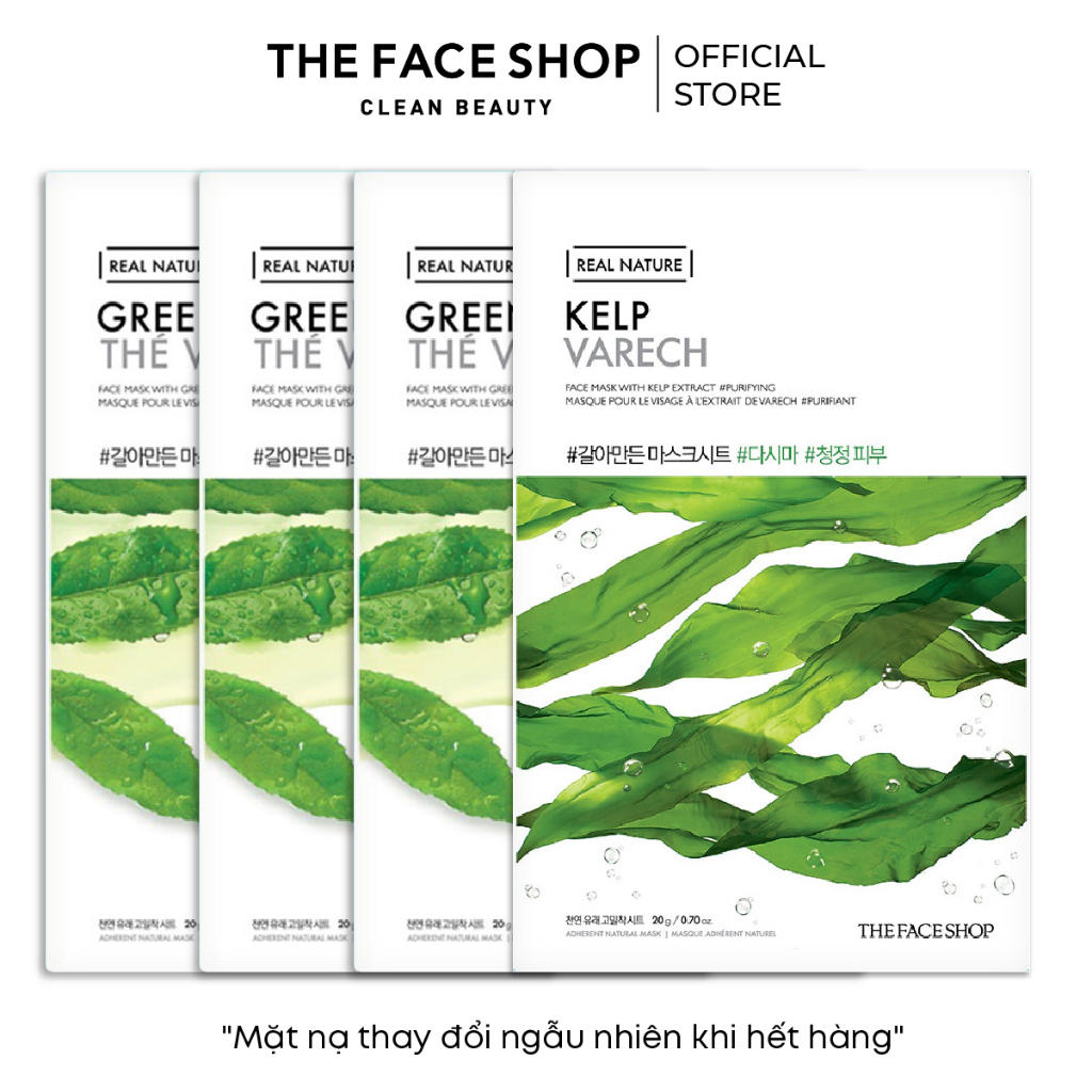 Combo 4 Mặt Nạ Giấy THE FACE SHOP Real Nature (rong biển,trà xanh) 20g