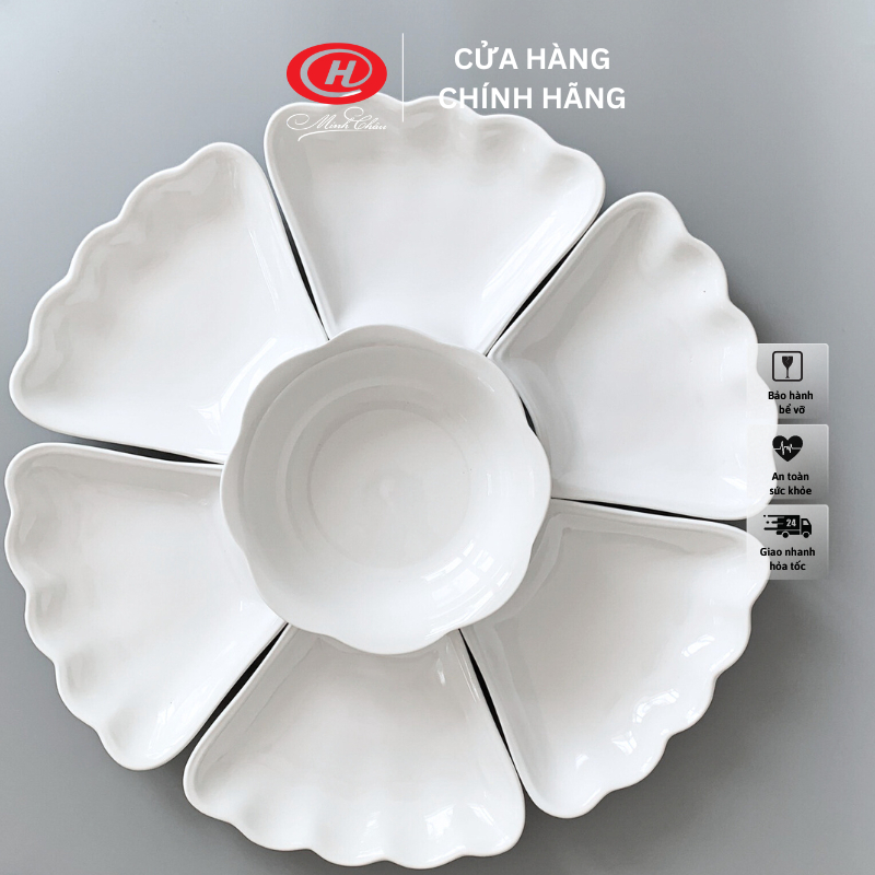 Bộ bát đĩa Hoa Mặt Trời sứ Minh Châu trắng trơn 55cm - HMT