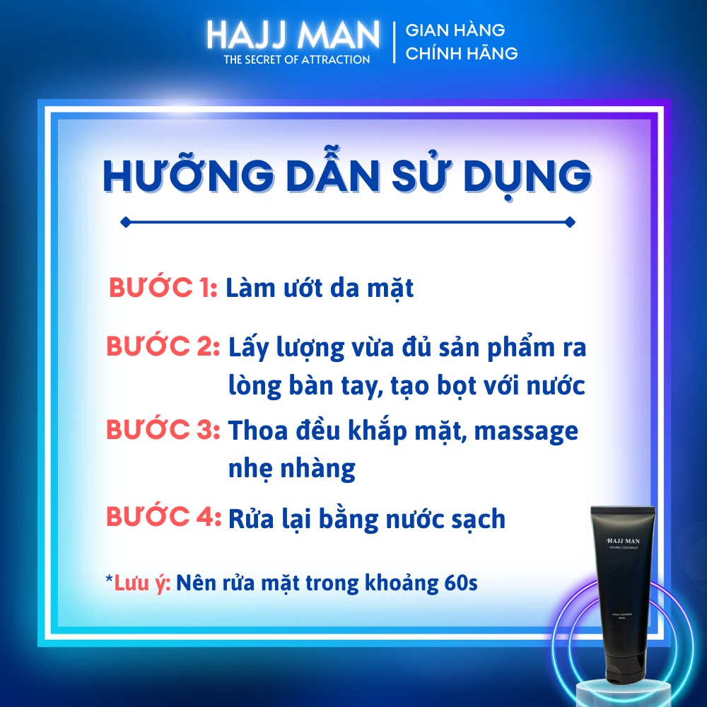 Sữa rửa mặt nam HAJJ MAN 100ml hương dừa giúp làm sạch bã nhờn trên da.