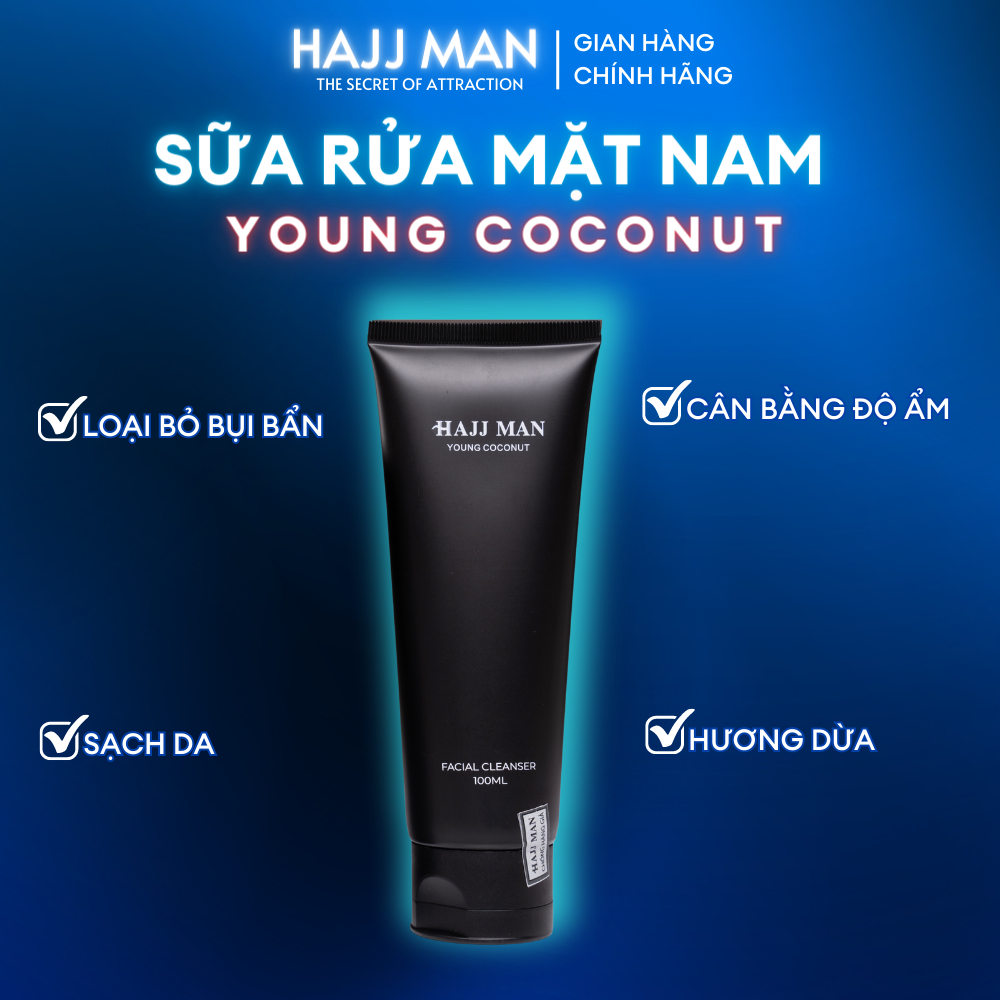 Sữa rửa mặt nam HAJJ MAN 100ml hương dừa giúp làm sạch bã nhờn trên da.