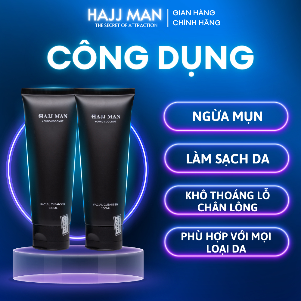 Sữa rửa mặt nam HAJJ MAN 100ml hương dừa giúp làm sạch bã nhờn trên da.