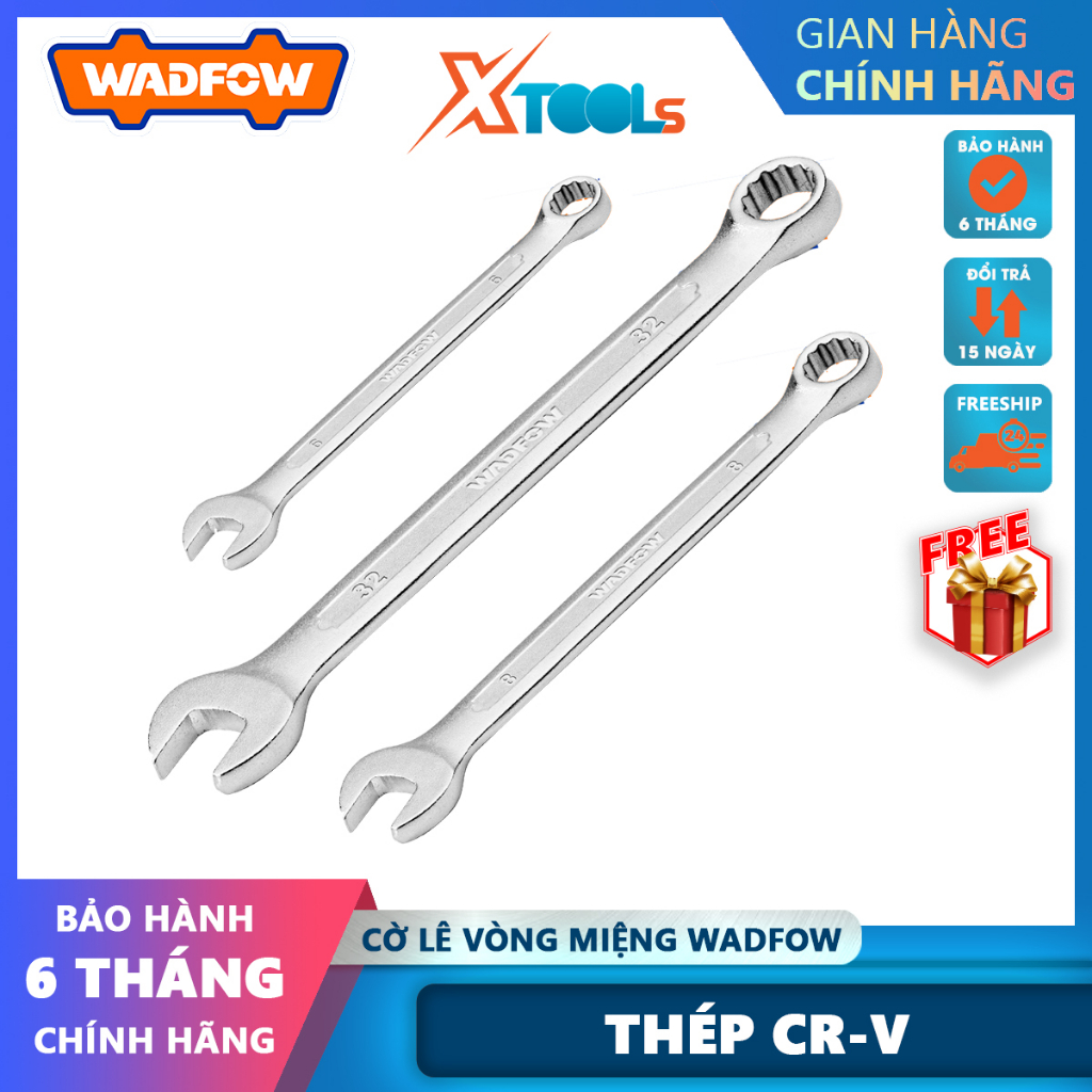 Cờ lê vòng miệng 6-32mm Kích thước: 6mm Chiều dài: 100-404mm Chất liệu: Thép Cr-V Đánh bóng Mạ Chrome Wadfow WSA1106