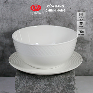 Bát tô viền sần sứ Minh Châu trắng trơn 20cm - TV08