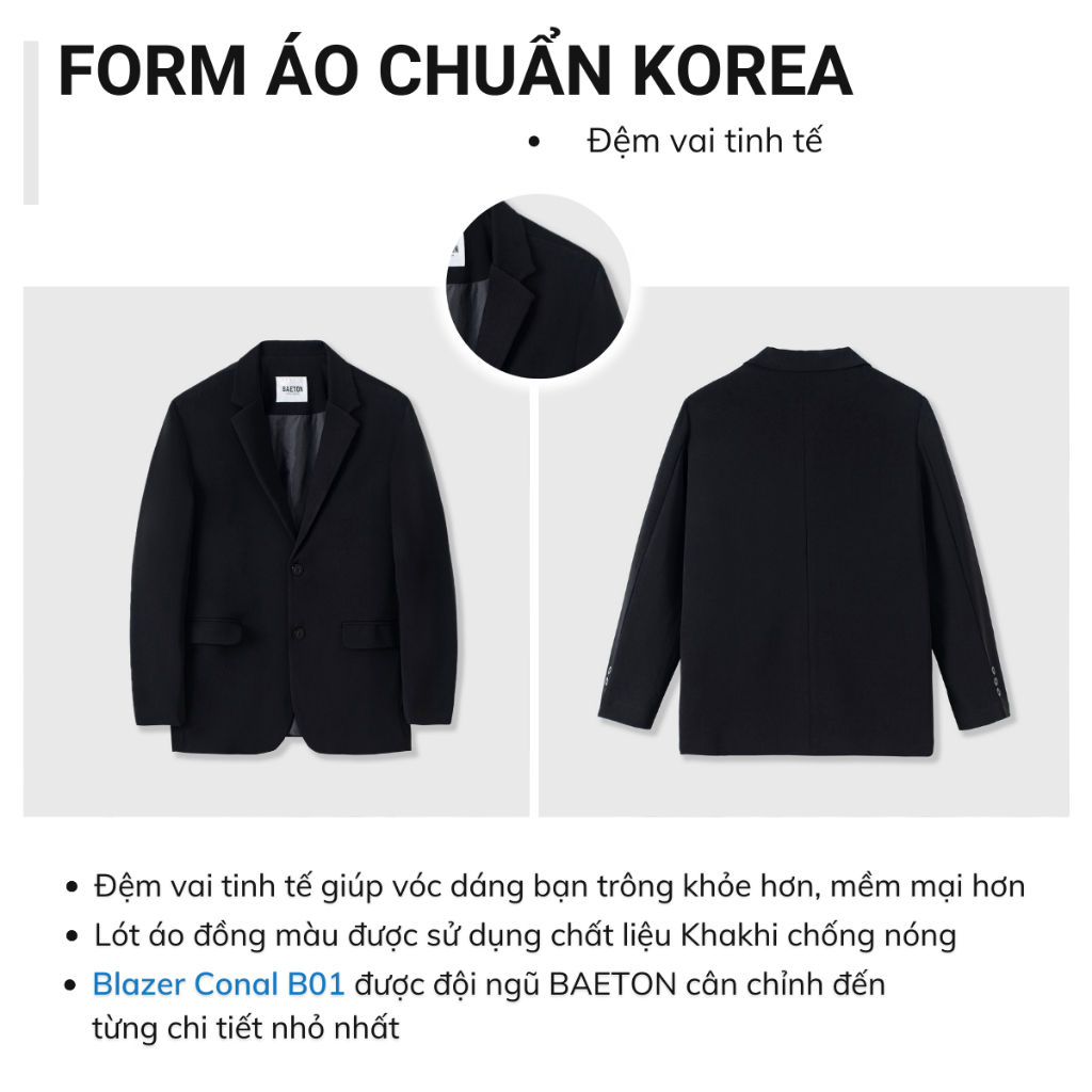 Áo khoác blazer nam nữ BAETON có đệm vai cao cấp chất liệu arims độc quyền dày dặn, form chuẩn Hàn Quốc - B01