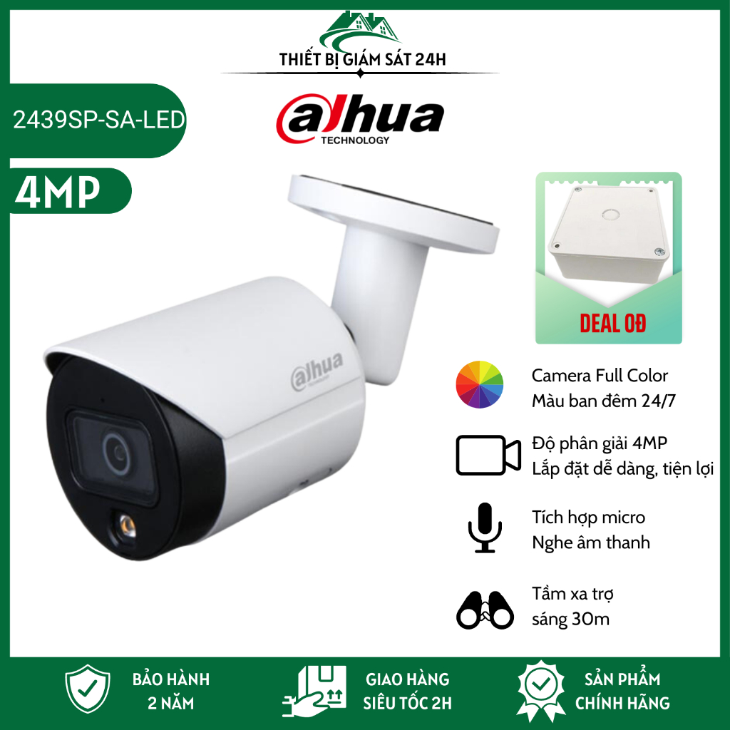 Camera IP HFW 2439SP-SA-LED 4.0MP Dahua, màu ban đêm, cấp nguồn DC12V hoặc PoE, có hỗ trợ khe cắm thẻ nhớ