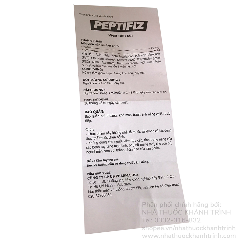 Viên sủi PEPTIFIZ giảm khó tiêu, đầy hơi nhanh chóng, chính hãng US Pharma